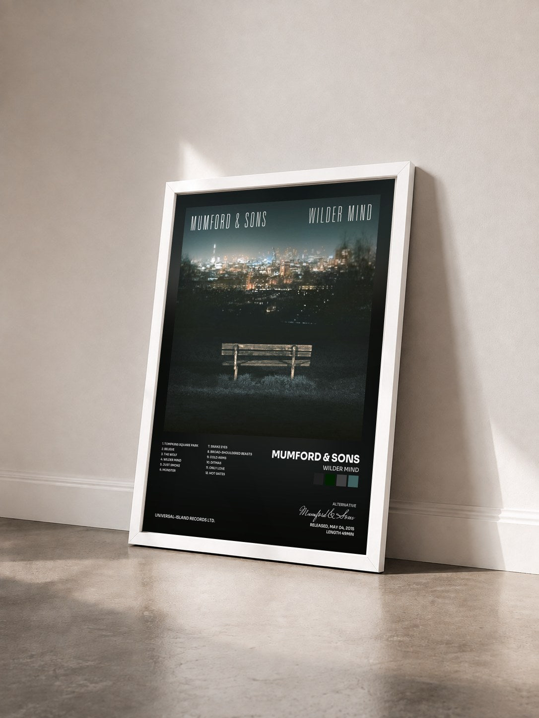 #blanc Tableau de l'album Wilder Mind de Mumford & Sons vu de trois quarts, cadre blanc