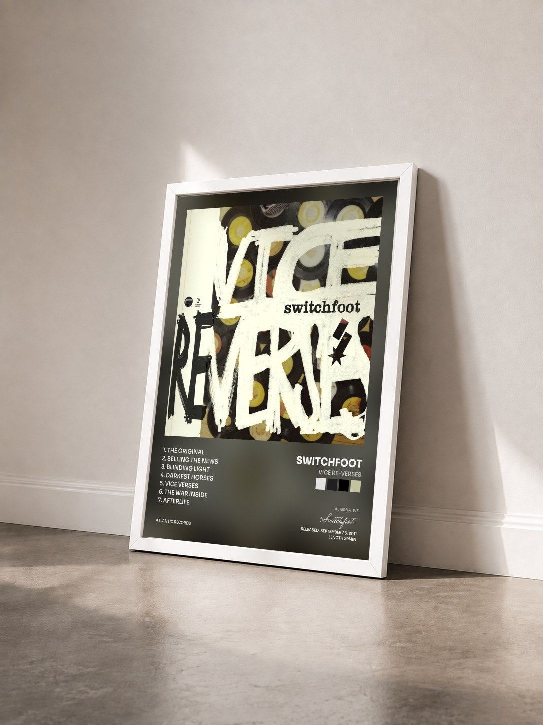 #blanc Tableau de l'album Vice Re-Verses de Switchfoot vu de trois quarts, cadre blanc
