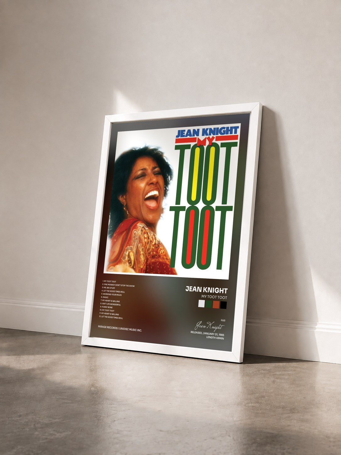 #blanc Tableau de l'album My Toot Toot de Jean Knight vu de trois quarts, cadre blanc