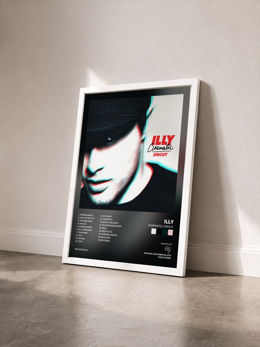 #blanc Tableau de l'album Cinematic: Uncut de Illy vu de trois quarts, cadre blanc