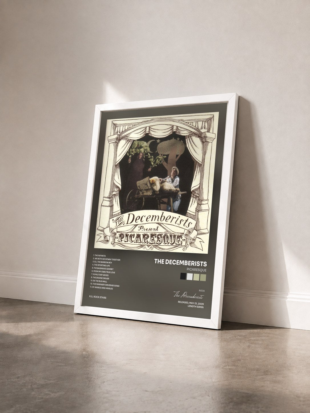 #blanc Tableau de l'album Picaresque de The Decemberists vu de trois quarts, cadre blanc