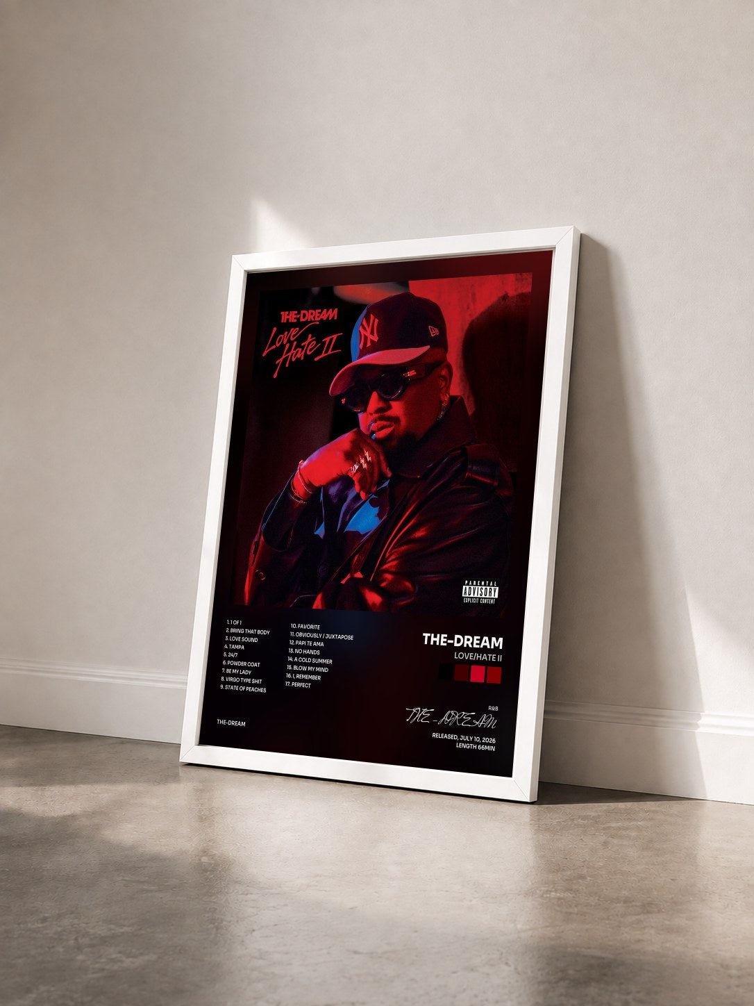 #blanc Tableau de l'album Love/Hate II de THE-DREAM vu de trois quarts, cadre blanc