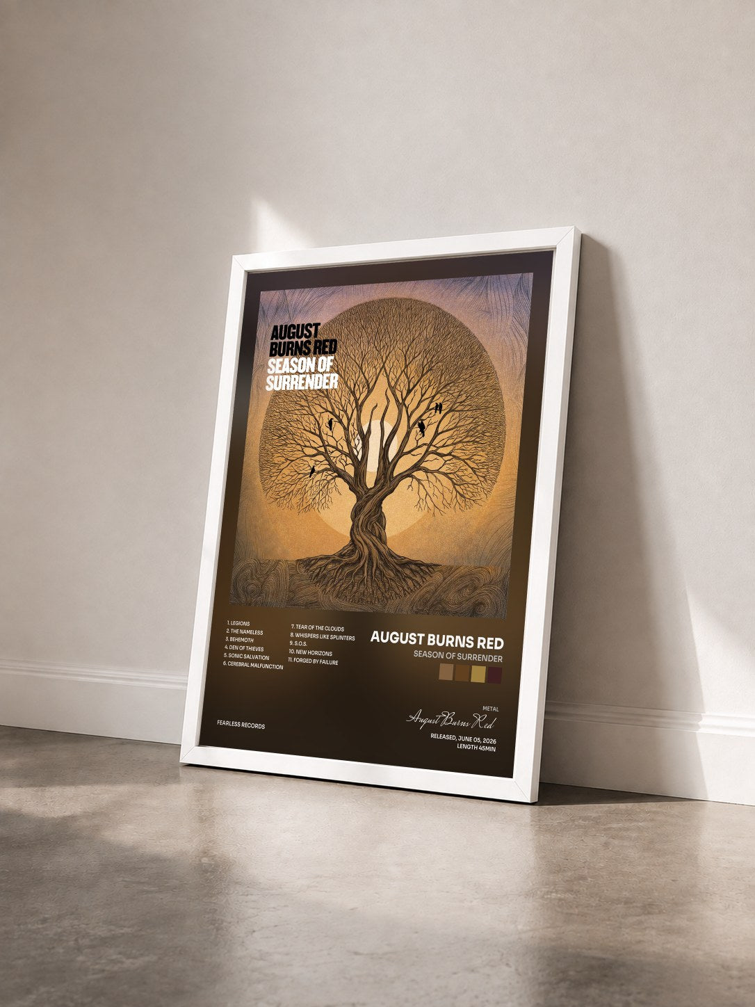 #blanc Tableau de l'album Season of Surrender de August Burns Red vu de trois quarts, cadre blanc