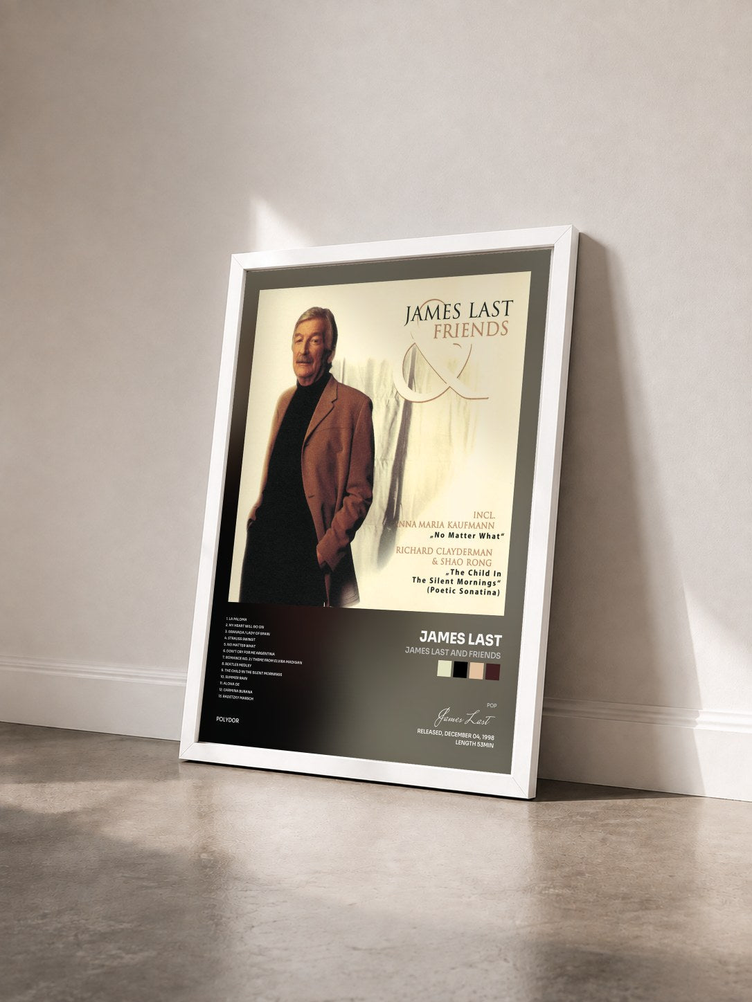 #blanc Tableau de l'album James Last And Friends de James Last vu de trois quarts, cadre blanc