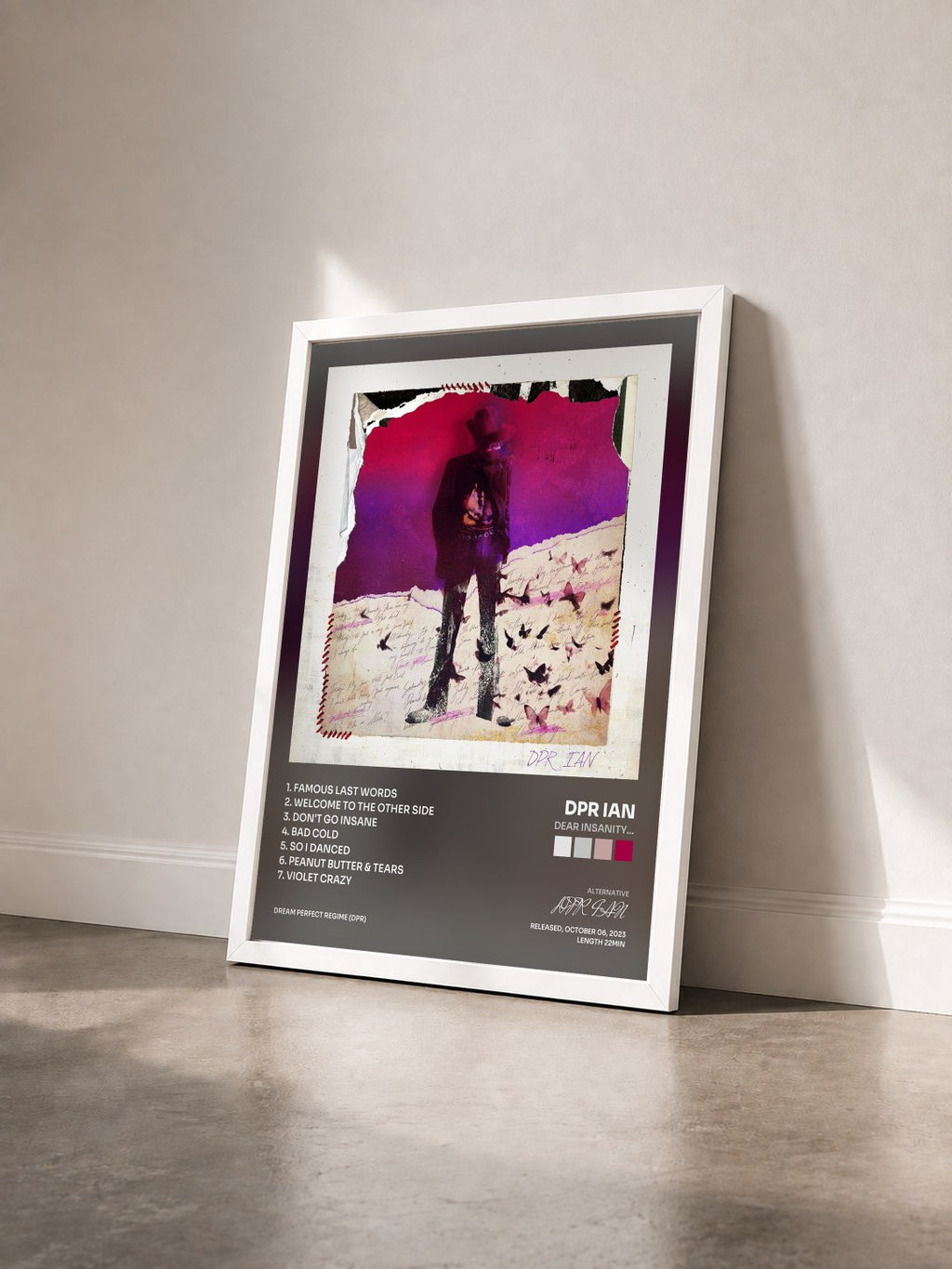 #blanc Tableau de l'album Dear Insanity... de DPR IAN vu de trois quarts, cadre blanc