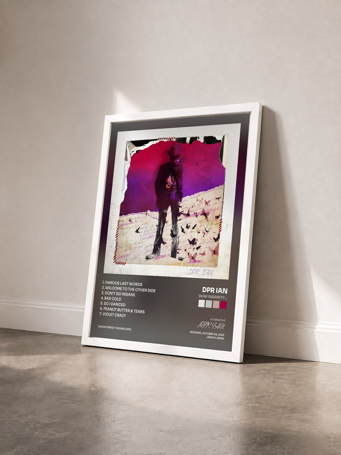#blanc Tableau de l'album Dear Insanity... de DPR IAN vu de trois quarts, cadre blanc