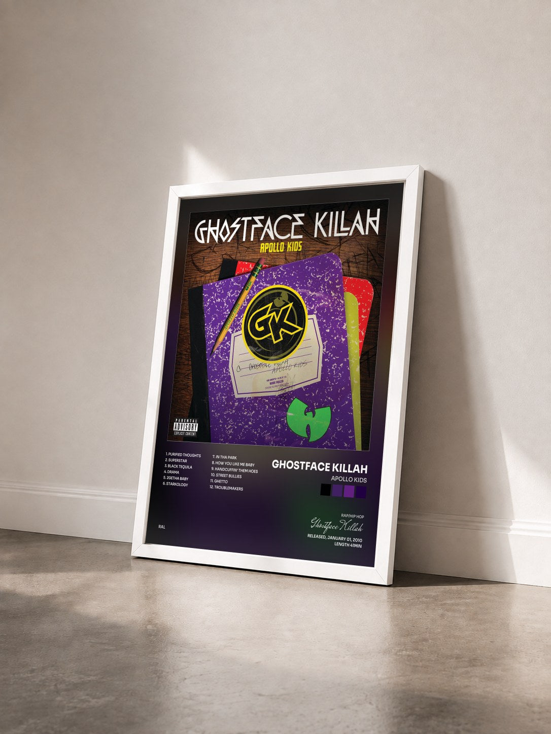 #blanc Tableau de l'album Apollo Kids de Ghostface Killah vu de trois quarts, cadre blanc