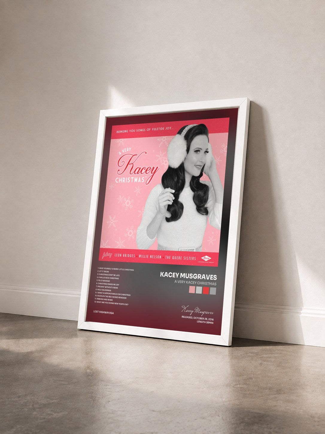 #blanc Tableau de l'album A Very Kacey Christmas de Kacey Musgraves vu de trois quarts, cadre blanc