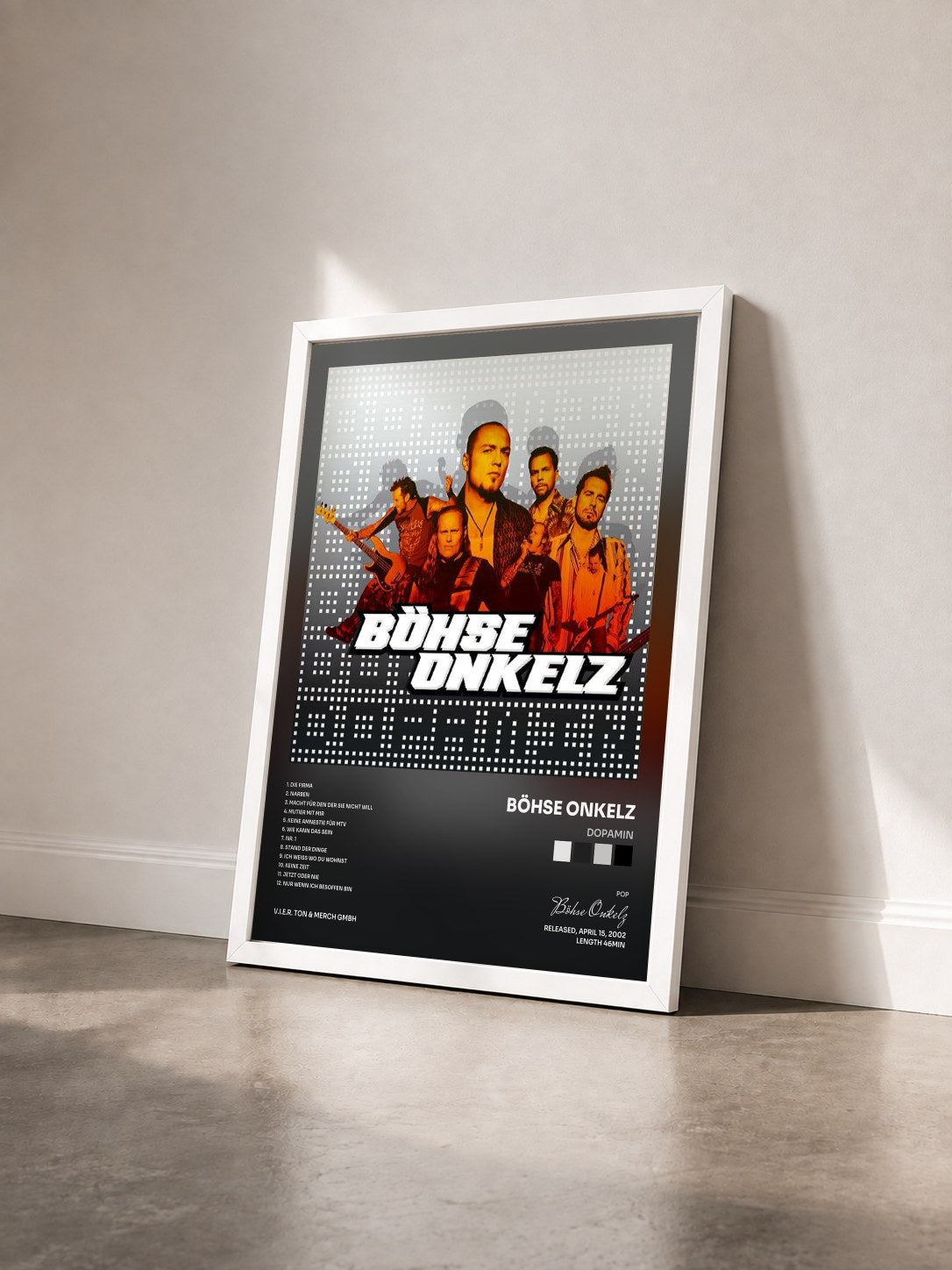 #blanc Tableau de l'album Dopamin de Böhse Onkelz vu de trois quarts, cadre blanc