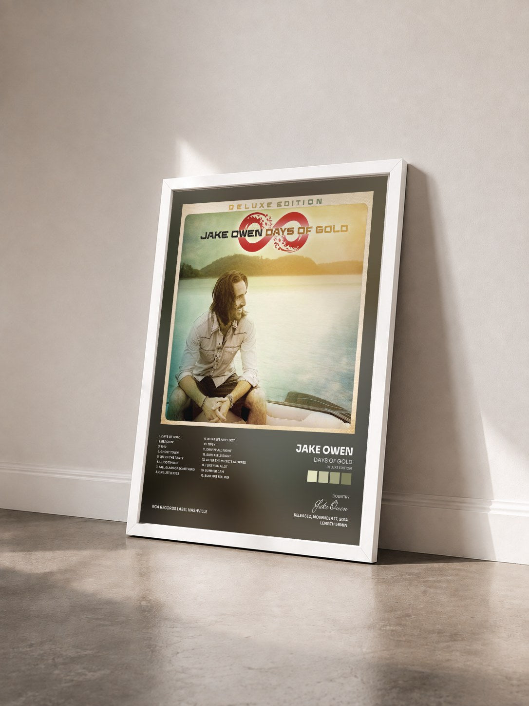 #blanc Tableau de l'album Days of Gold (Deluxe Edition) de Jake Owen vu de trois quarts, cadre blanc