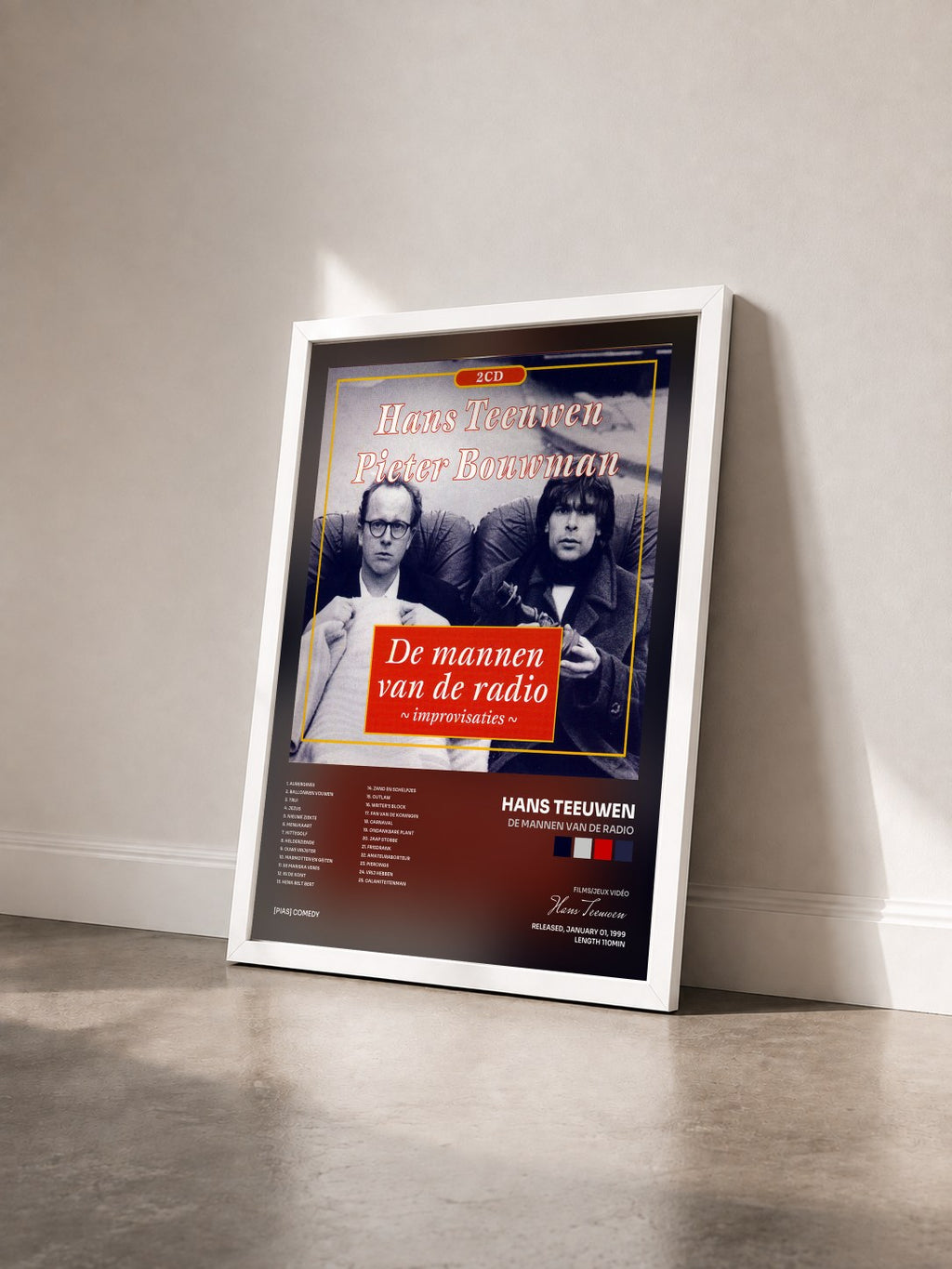 #blanc De Mannen Van De Radio by Hans Teeuwen as a framed art print seen at an angle, white frame
