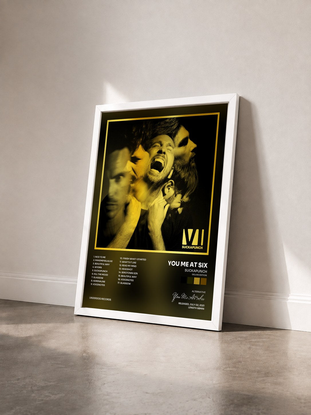 #blanc Tableau de l'album SUCKAPUNCH (Deluxe Edition) de You Me At Six vu de trois quarts, cadre blanc