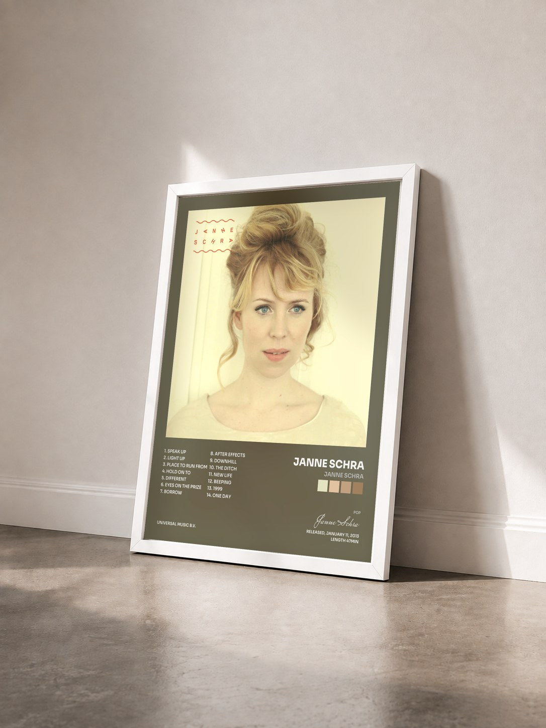#blanc Tableau de l'album Janne Schra de Janne Schra vu de trois quarts, cadre blanc