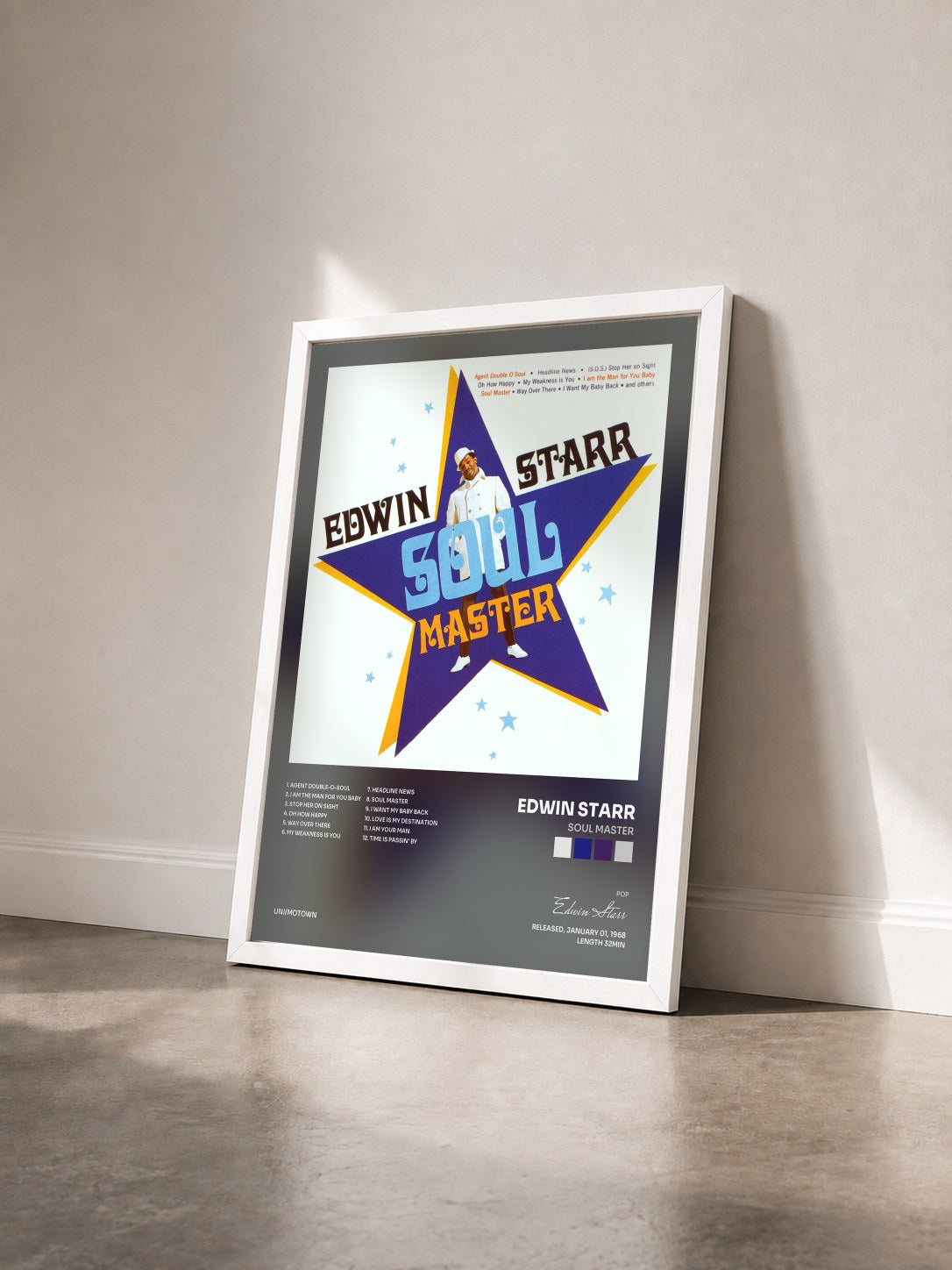 #blanc Tableau de l'album Soul Master de Edwin Starr vu de trois quarts, cadre blanc