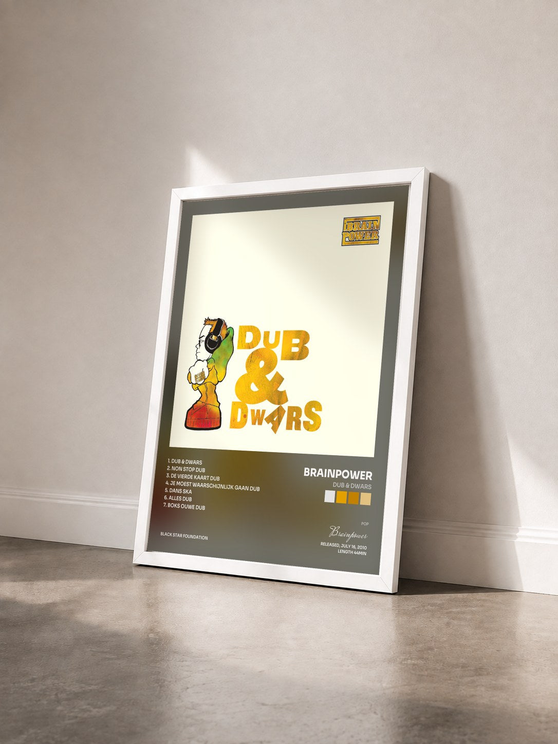 #blanc Tableau de l'album Dub & Dwars de Brainpower vu de trois quarts, cadre blanc
