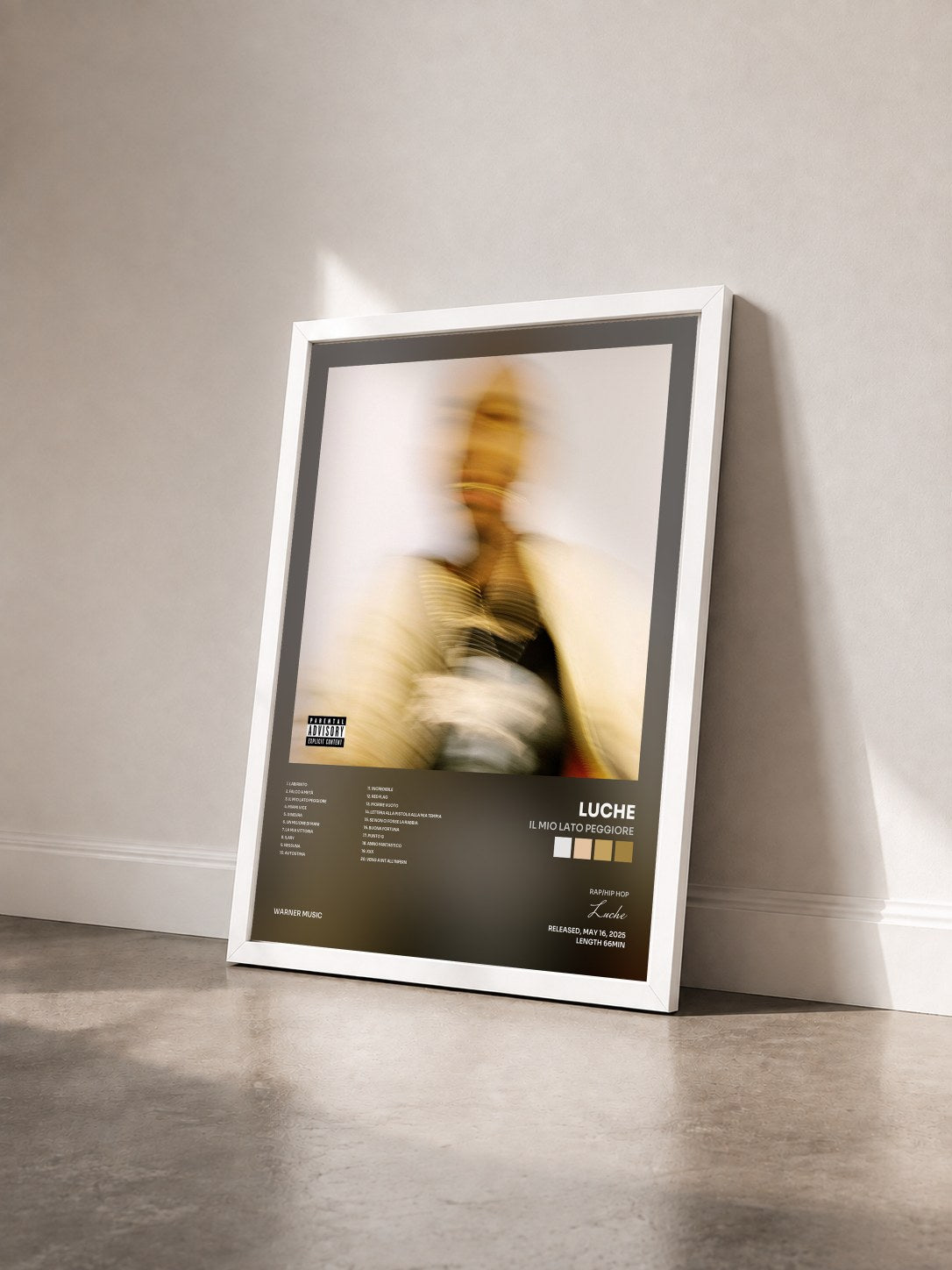 #blanc Tableau de l'album Il mio lato peggiore de Luche vu de trois quarts, cadre blanc