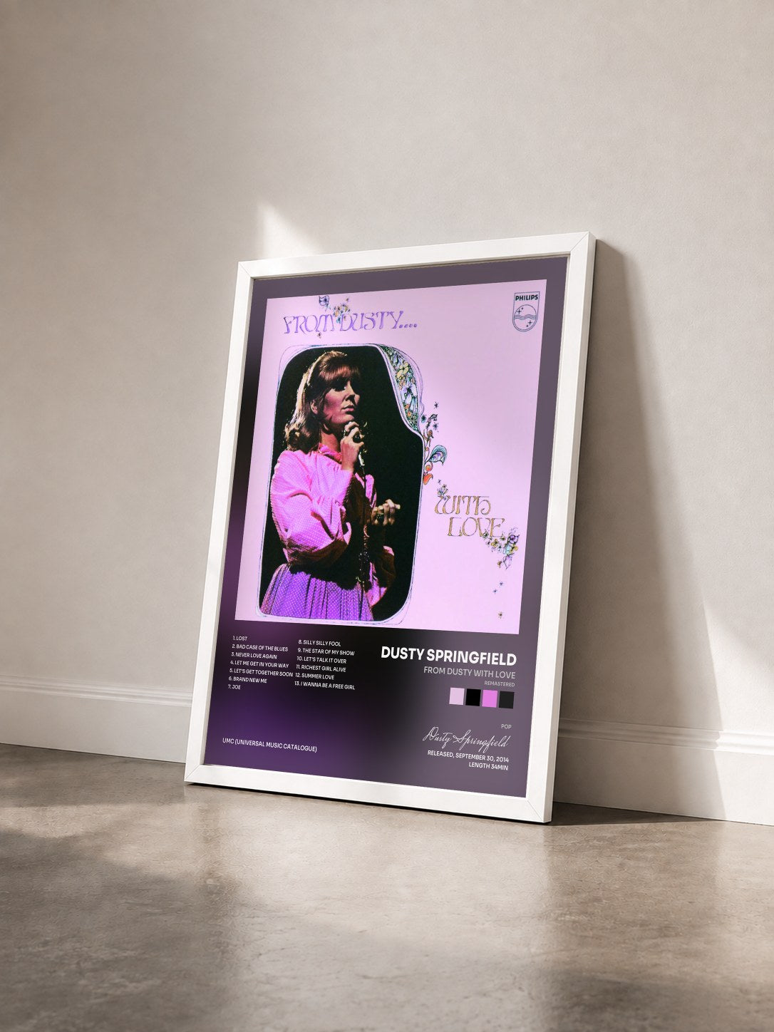 #blanc Tableau de l'album From Dusty With Love (Remastered) de Dusty Springfield vu de trois quarts, cadre blanc