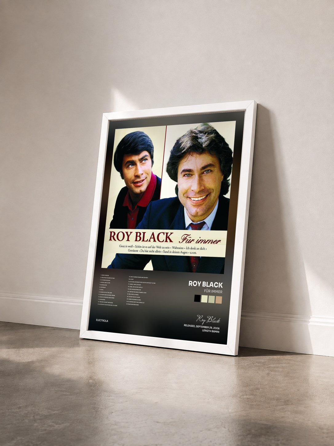 #blanc Tableau de l'album Für immer de Roy Black vu de trois quarts, cadre blanc