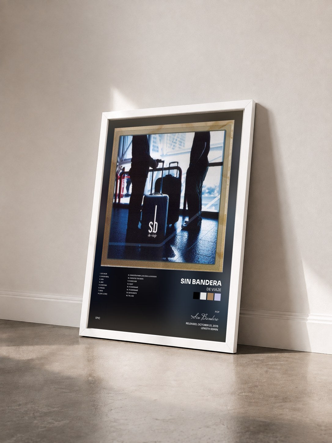 #blanc Tableau de l'album De Viaje de Sin Bandera vu de trois quarts, cadre blanc