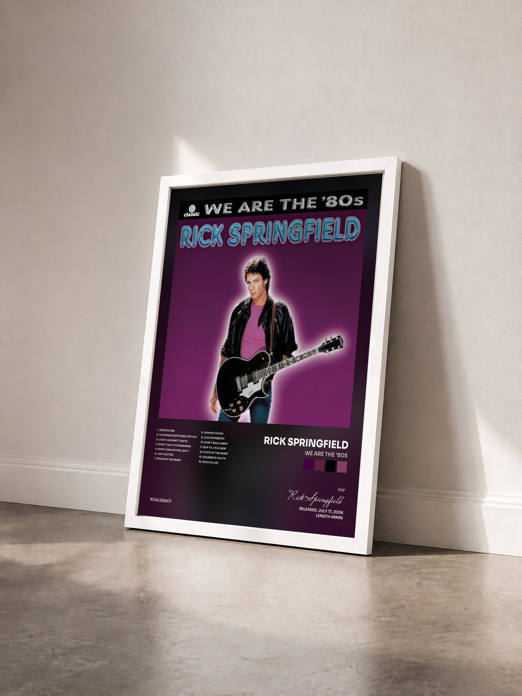 #blanc Tableau de l'album We Are The '80s de Rick Springfield vu de trois quarts, cadre blanc