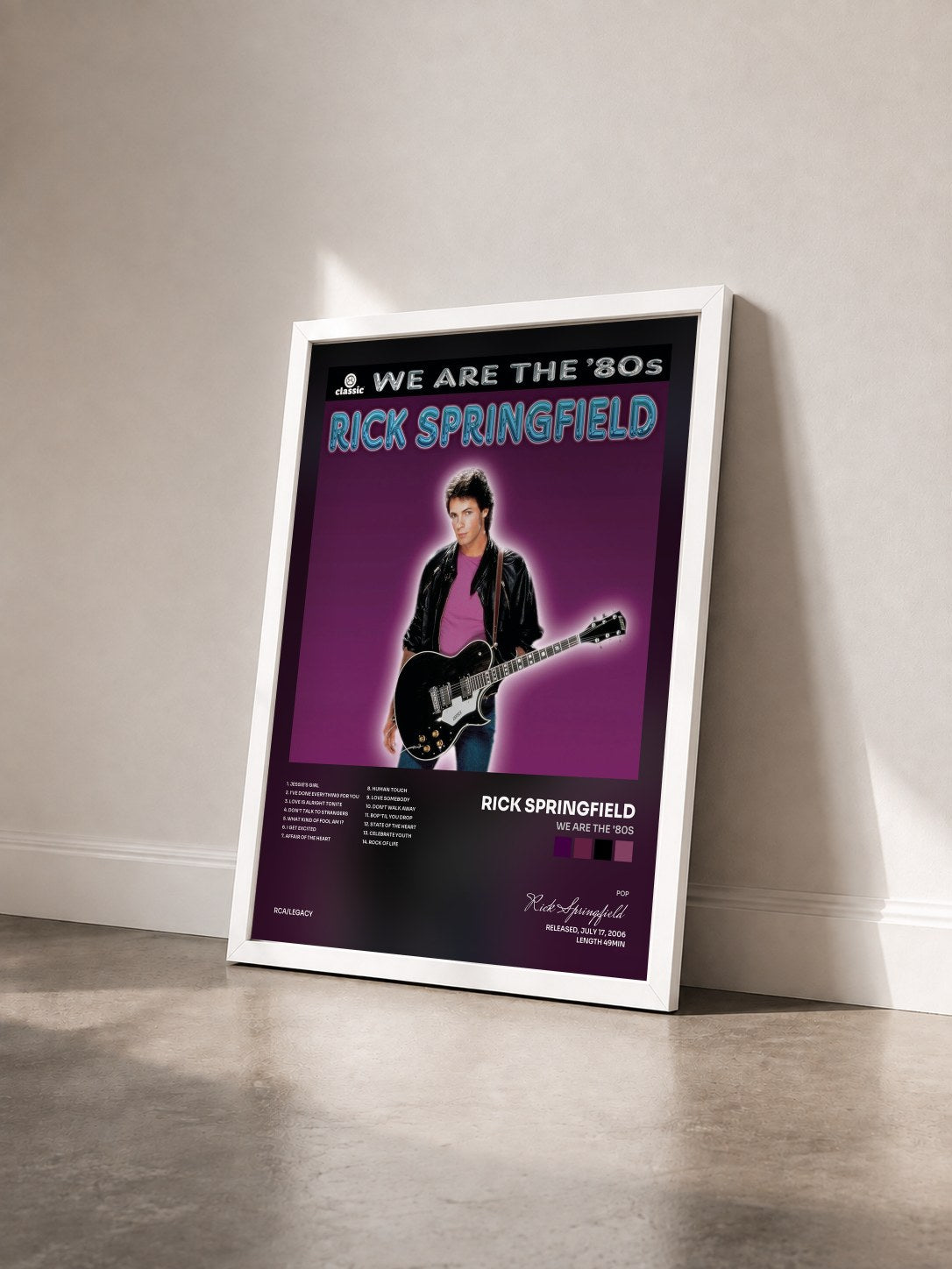 #blanc Tableau de l'album We Are The '80s de Rick Springfield vu de trois quarts, cadre blanc