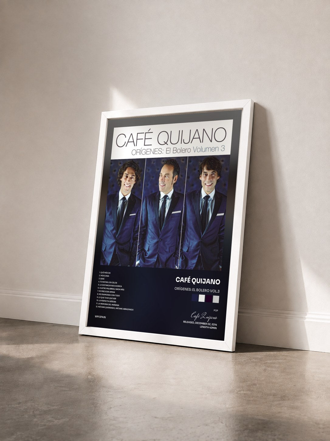#blanc Tableau de l'album Orígenes: El Bolero Vol.3 de Café Quijano vu de trois quarts, cadre blanc