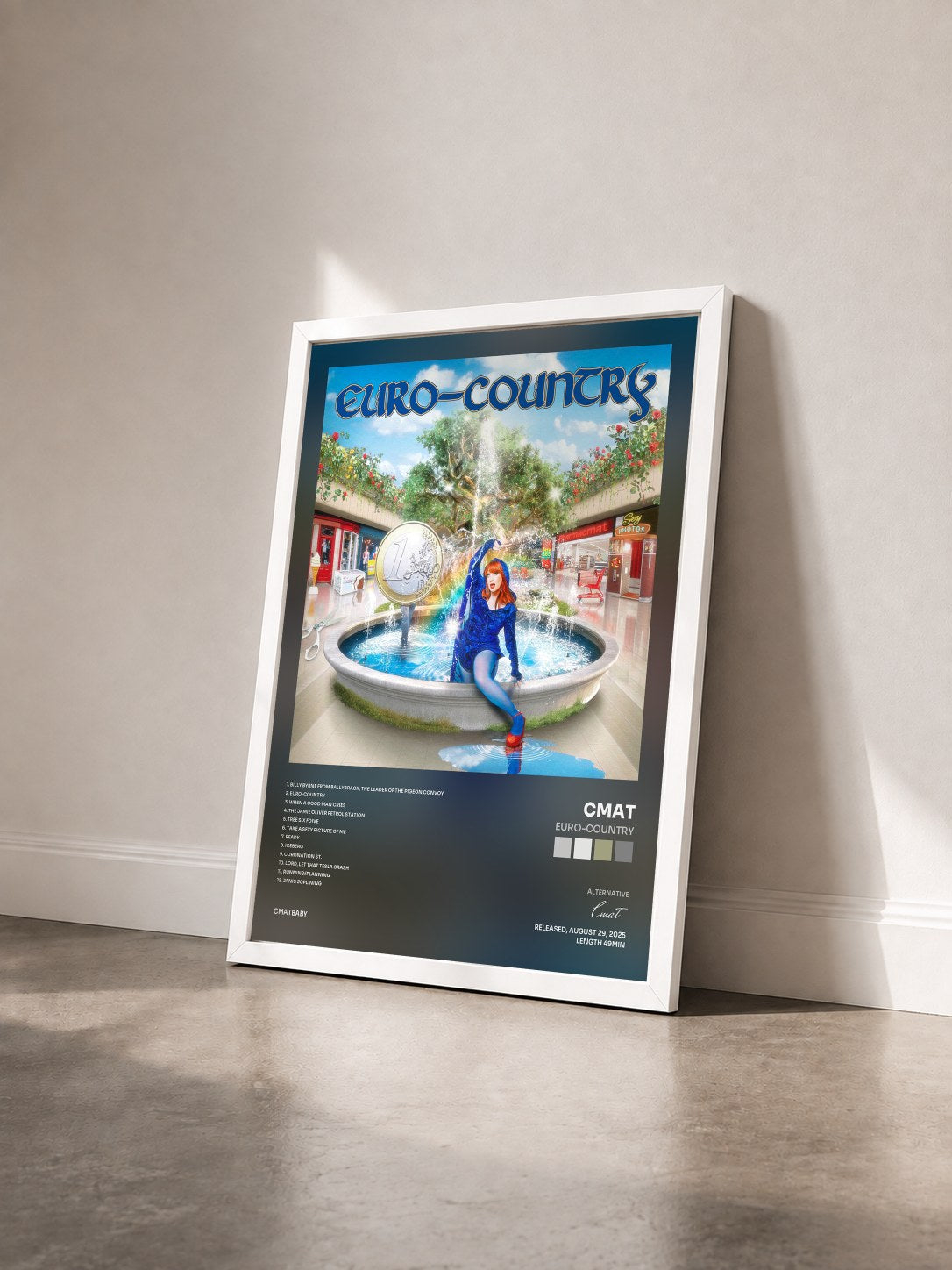 #blanc Tableau de l'album EURO-COUNTRY de Cmat vu de trois quarts, cadre blanc