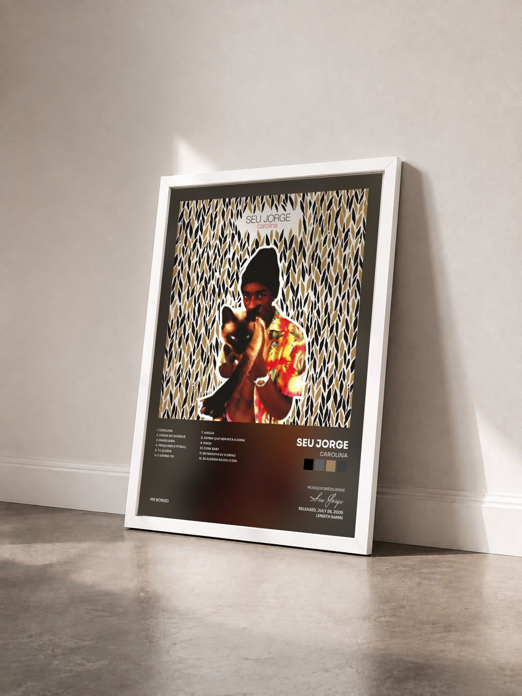 #blanc Tableau de l'album Carolina de Seu Jorge vu de trois quarts, cadre blanc