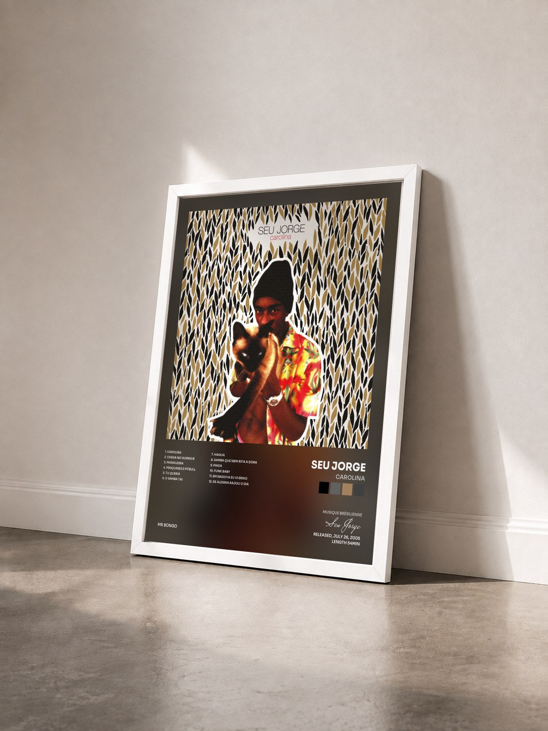 #blanc Tableau de l'album Carolina de Seu Jorge vu de trois quarts, cadre blanc