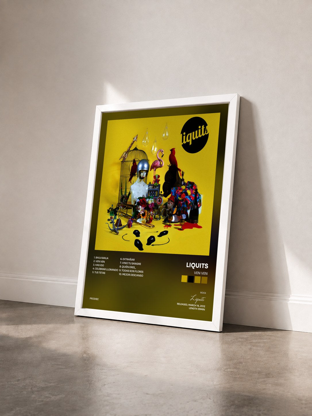 #blanc Tableau de l'album Ven Ven de Liquits vu de trois quarts, cadre blanc