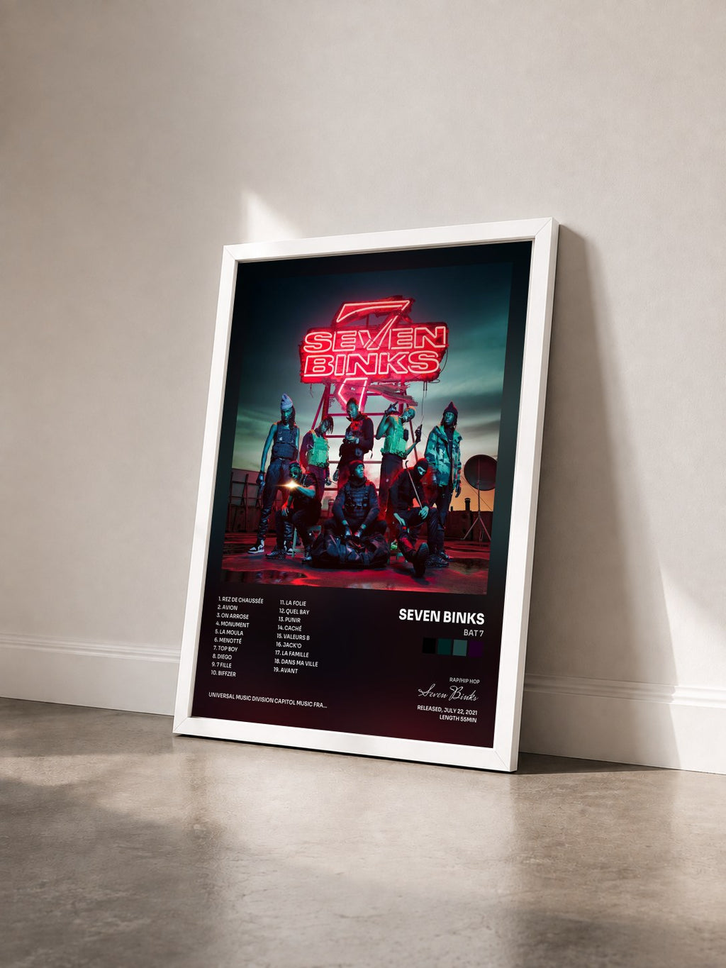 #blanc Bat 7 by Seven Binks as a framed art print seen at an angle, white frame