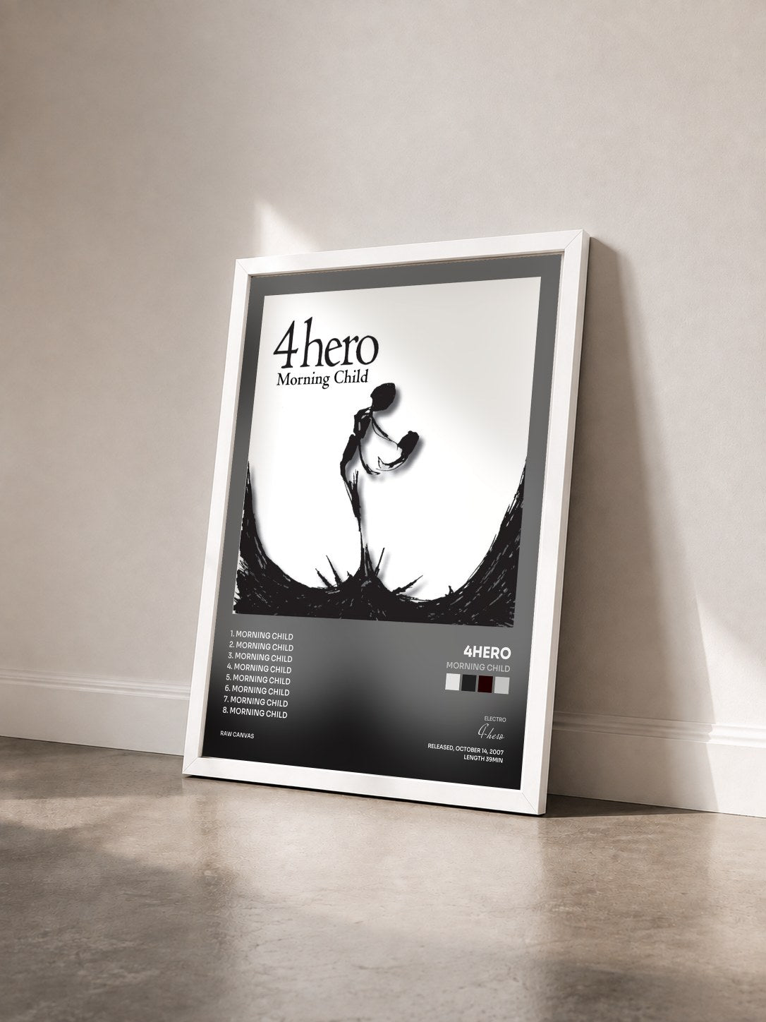 #blanc Tableau de l'album Morning Child de 4hero vu de trois quarts, cadre blanc