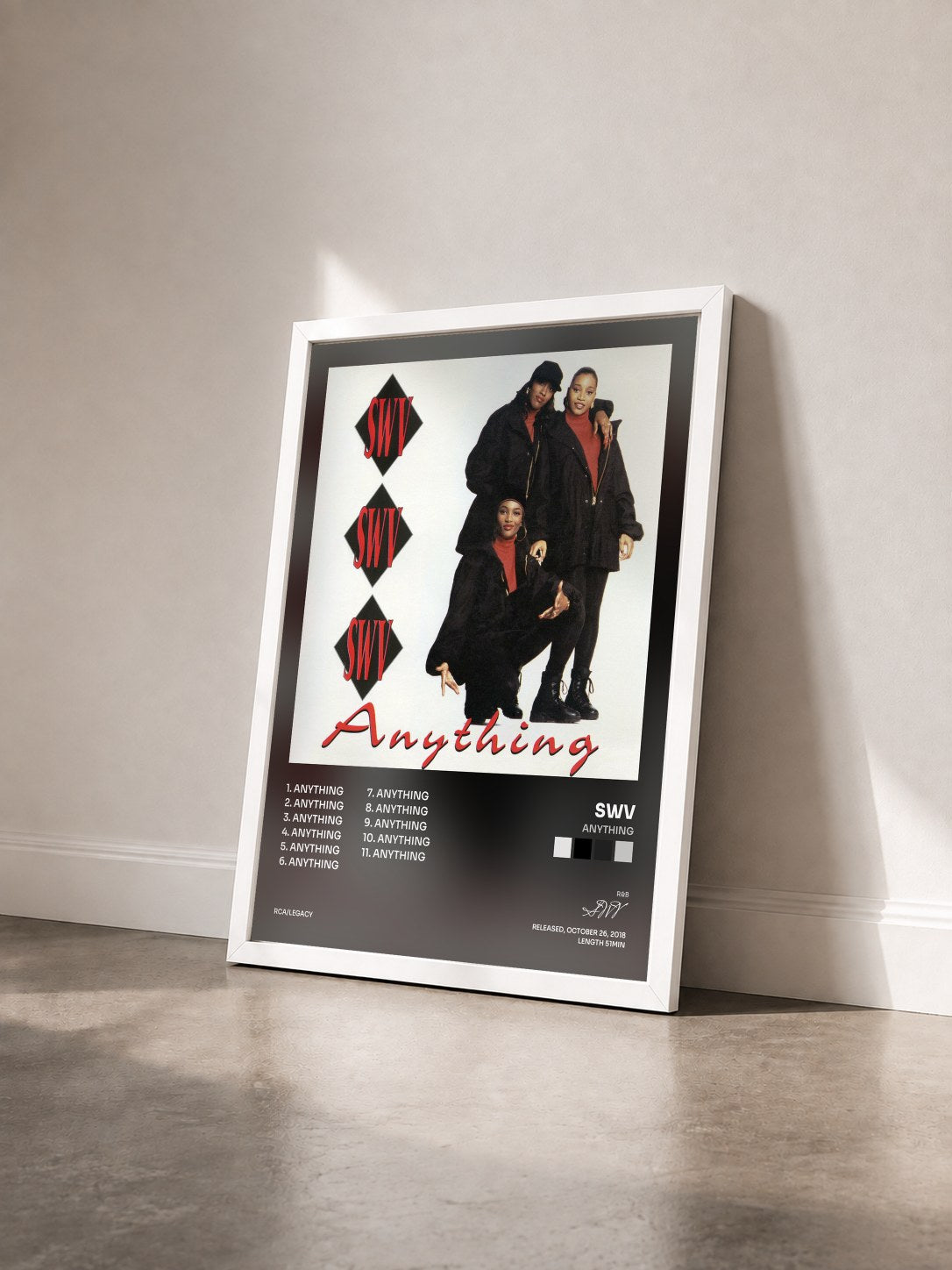 #blanc Tableau de l'album Anything de SWV vu de trois quarts, cadre blanc