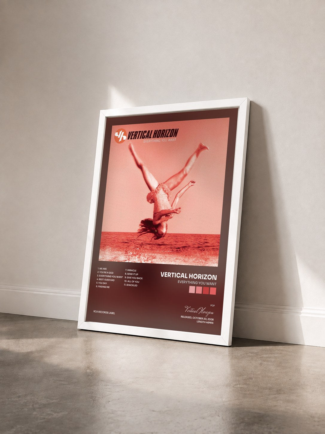 #blanc Tableau de l'album Everything You Want de Vertical Horizon vu de trois quarts, cadre blanc