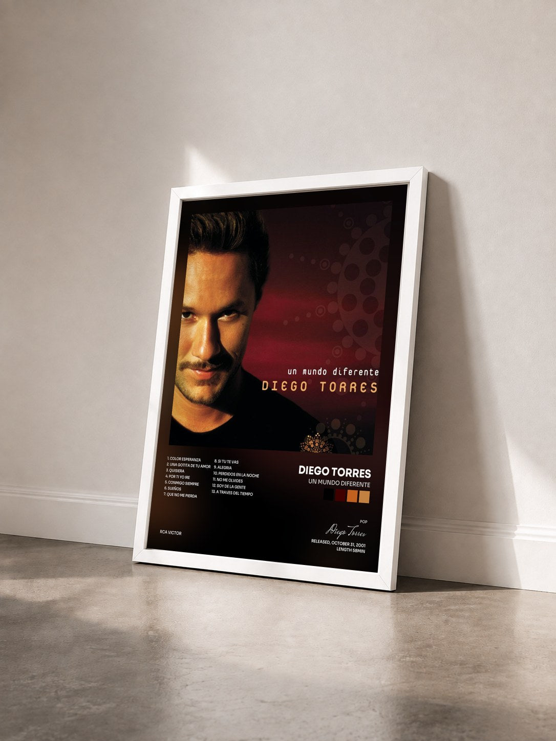 #blanc Tableau de l'album Un Mundo Diferente de Diego Torres vu de trois quarts, cadre blanc