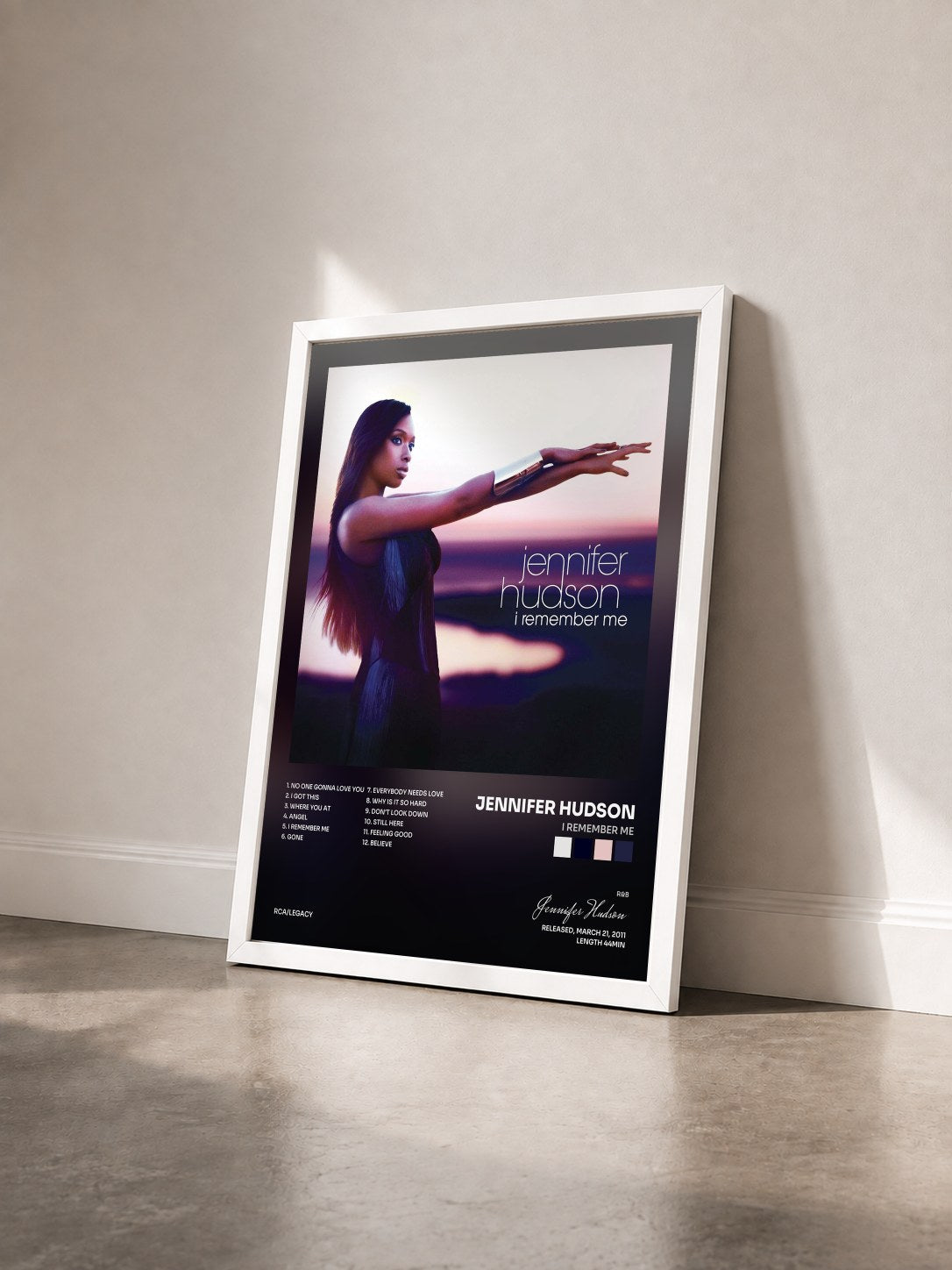 #blanc Tableau de l'album I Remember Me de Jennifer Hudson vu de trois quarts, cadre blanc
