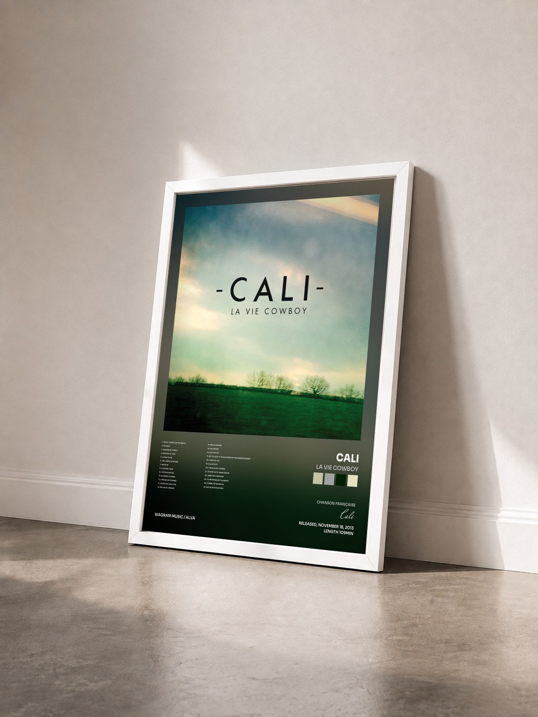 #blanc Tableau de l'album La Vie Cowboy de Cali vu de trois quarts, cadre blanc