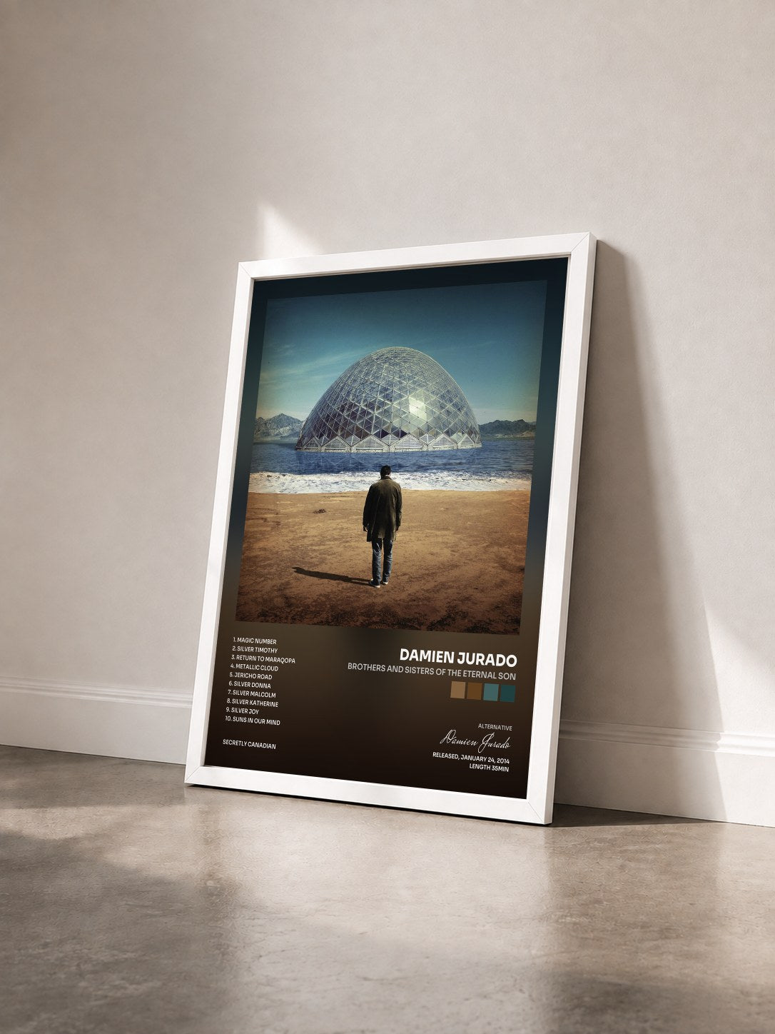 #blanc Tableau de l'album Brothers and Sisters of the Eternal Son de Damien Jurado vu de trois quarts, cadre blanc