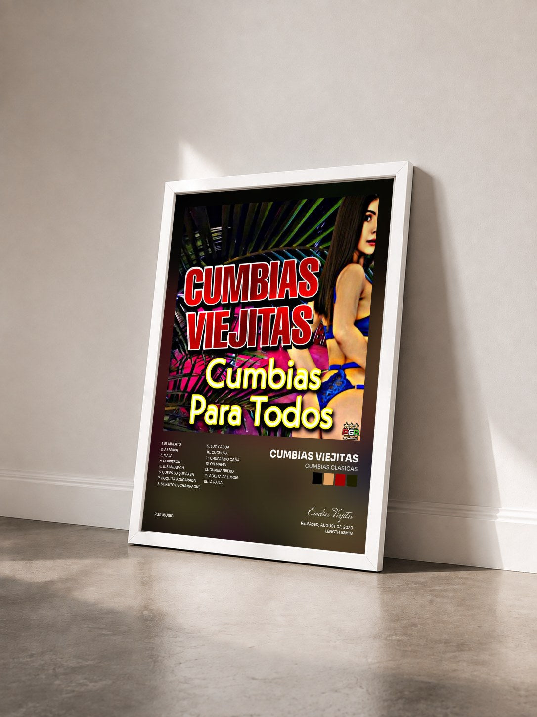 #blanc Tableau de l'album Cumbias Clasicas de Cumbias Viejitas vu de trois quarts, cadre blanc