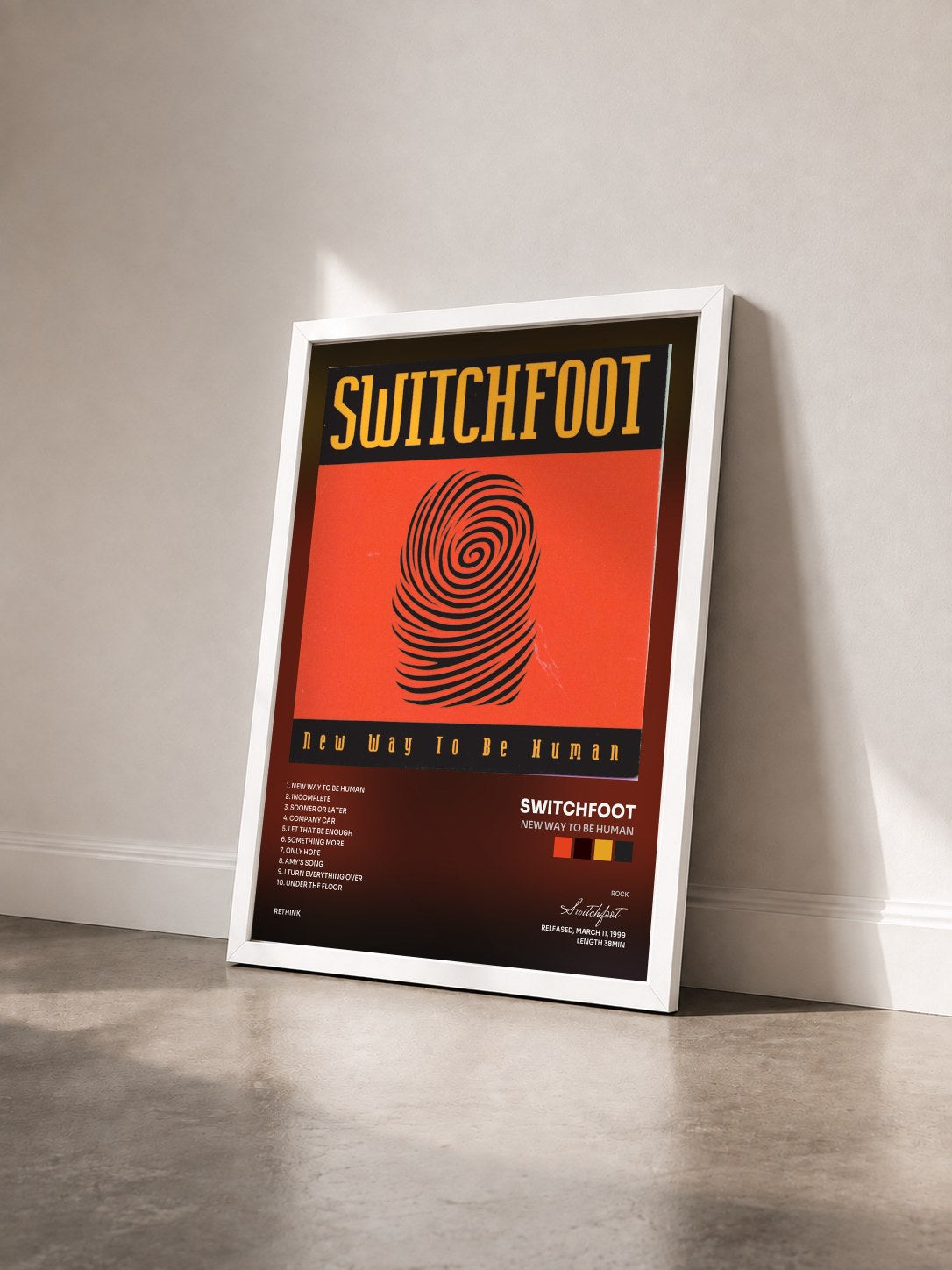 #blanc Tableau de l'album New Way To Be Human de Switchfoot vu de trois quarts, cadre blanc