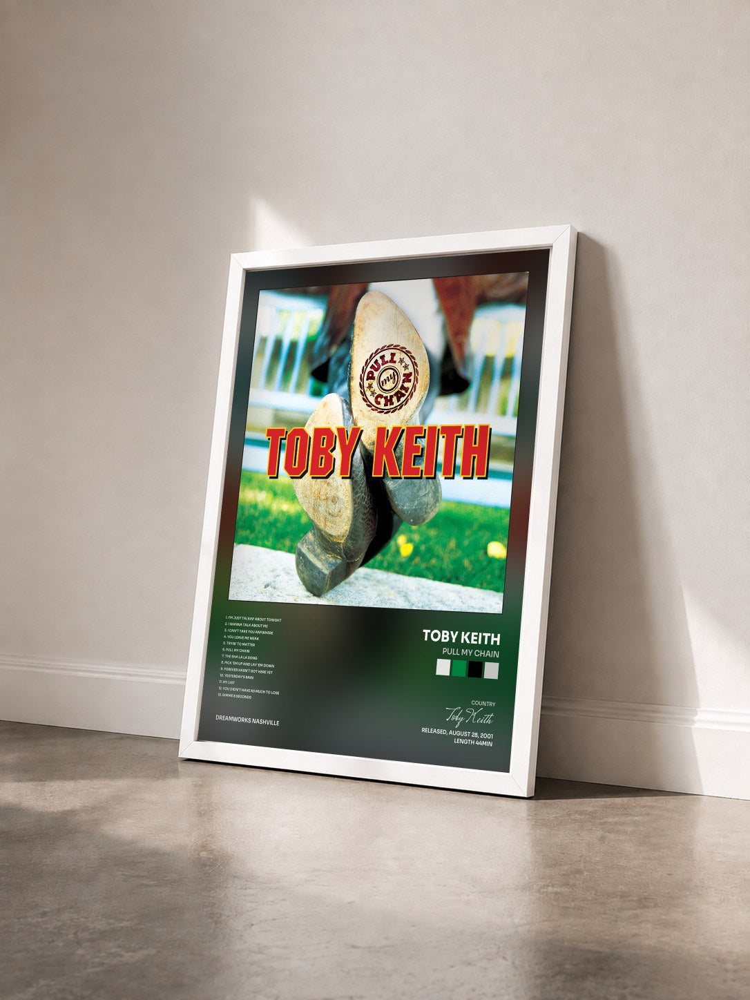 #blanc Tableau de l'album Pull My Chain de Toby Keith vu de trois quarts, cadre blanc