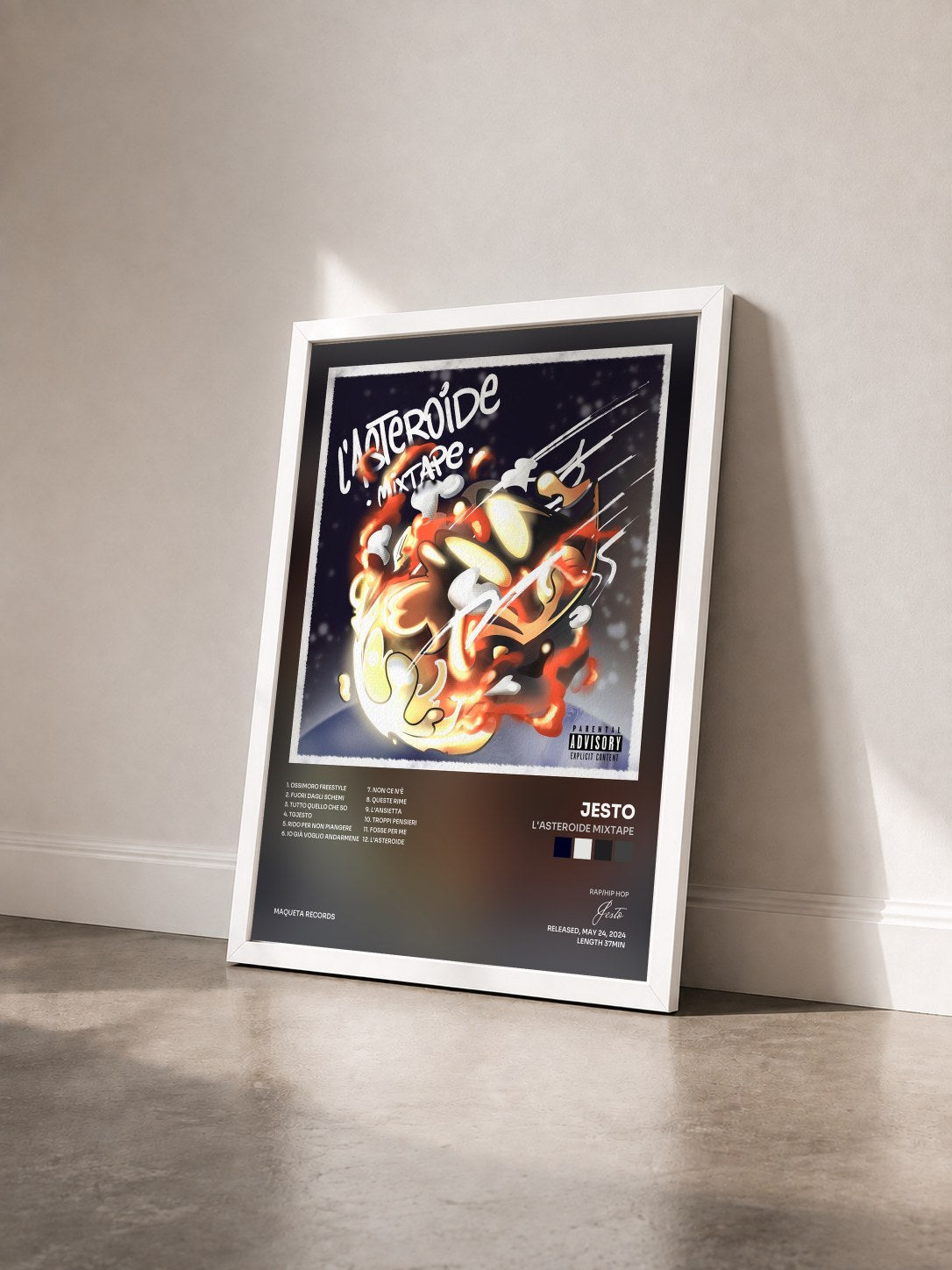 #blanc Tableau de l'album L'Asteroide Mixtape de Jesto vu de trois quarts, cadre blanc