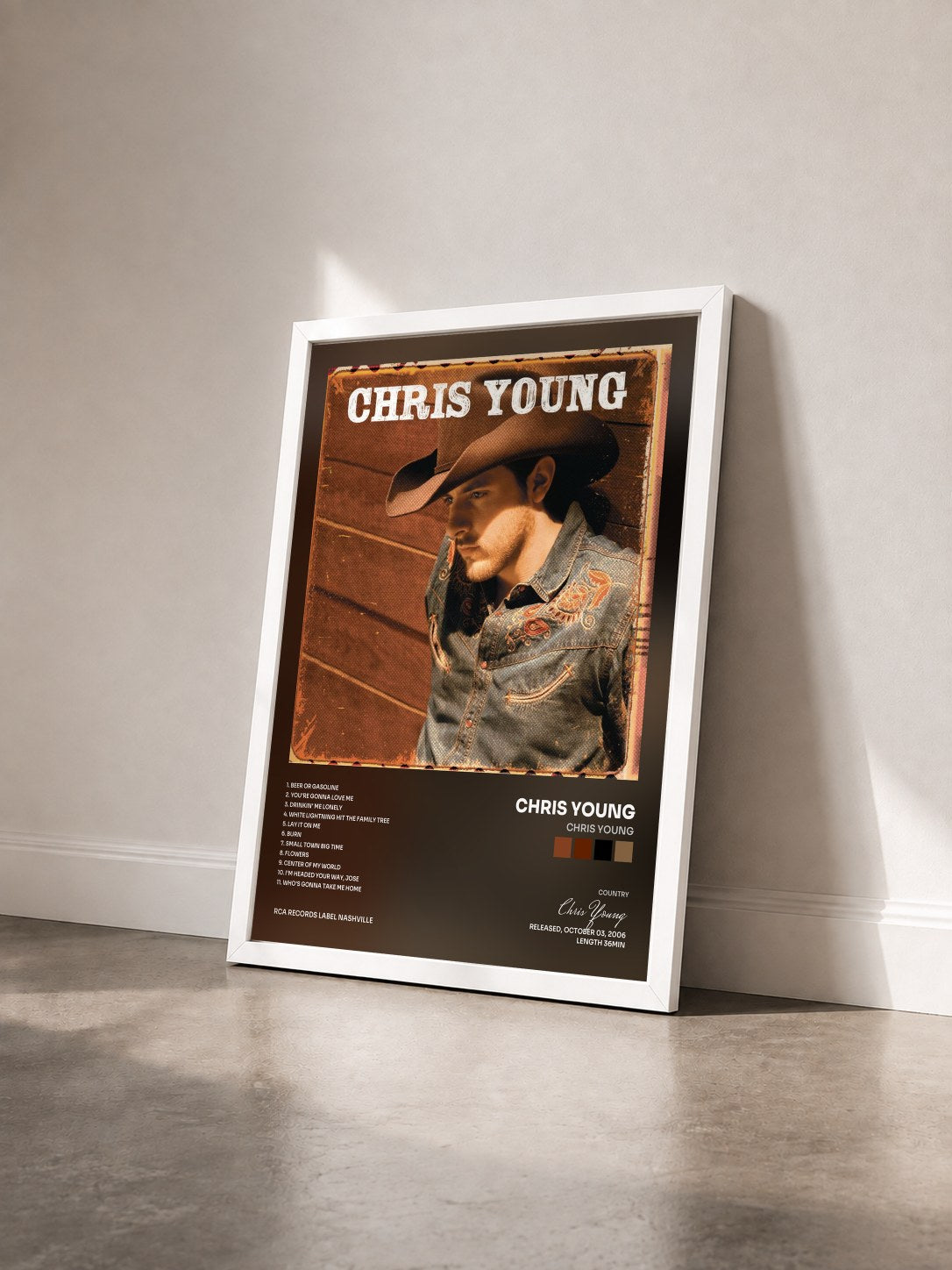 #blanc Tableau de l'album Chris Young de Chris Young vu de trois quarts, cadre blanc