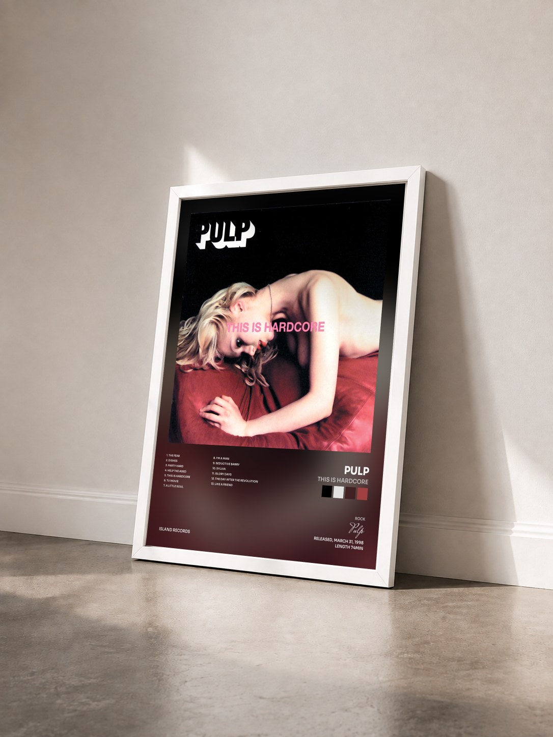 #blanc Tableau de l'album This Is Hardcore de Pulp vu de trois quarts, cadre blanc