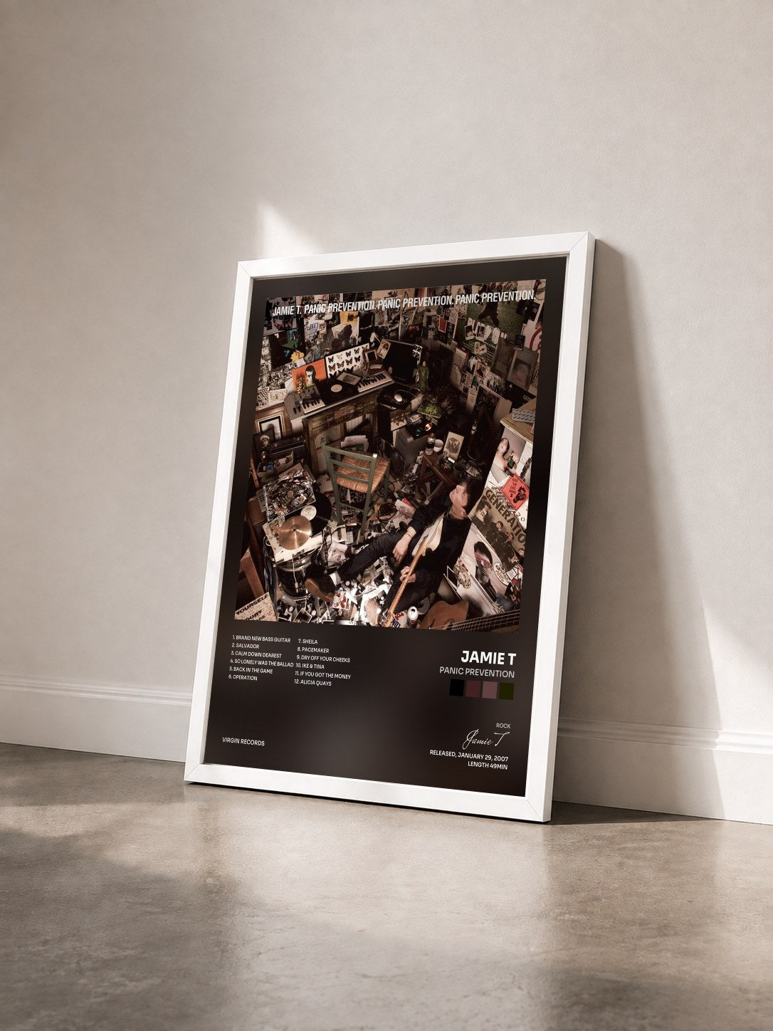 #blanc Tableau de l'album Panic Prevention de Jamie T vu de trois quarts, cadre blanc