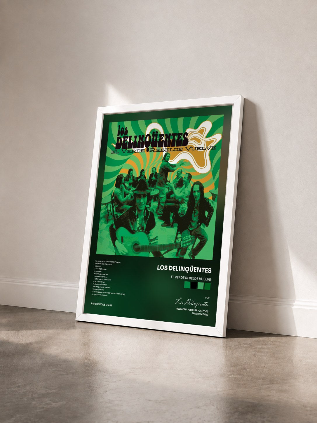 #blanc Tableau de l'album El Verde Rebelde Vuelve de Los Delinqüentes vu de trois quarts, cadre blanc