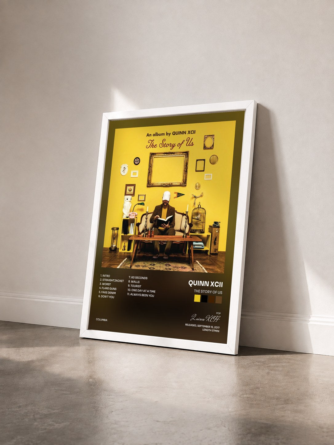 #blanc Tableau de l'album The Story of Us de Quinn XCII vu de trois quarts, cadre blanc