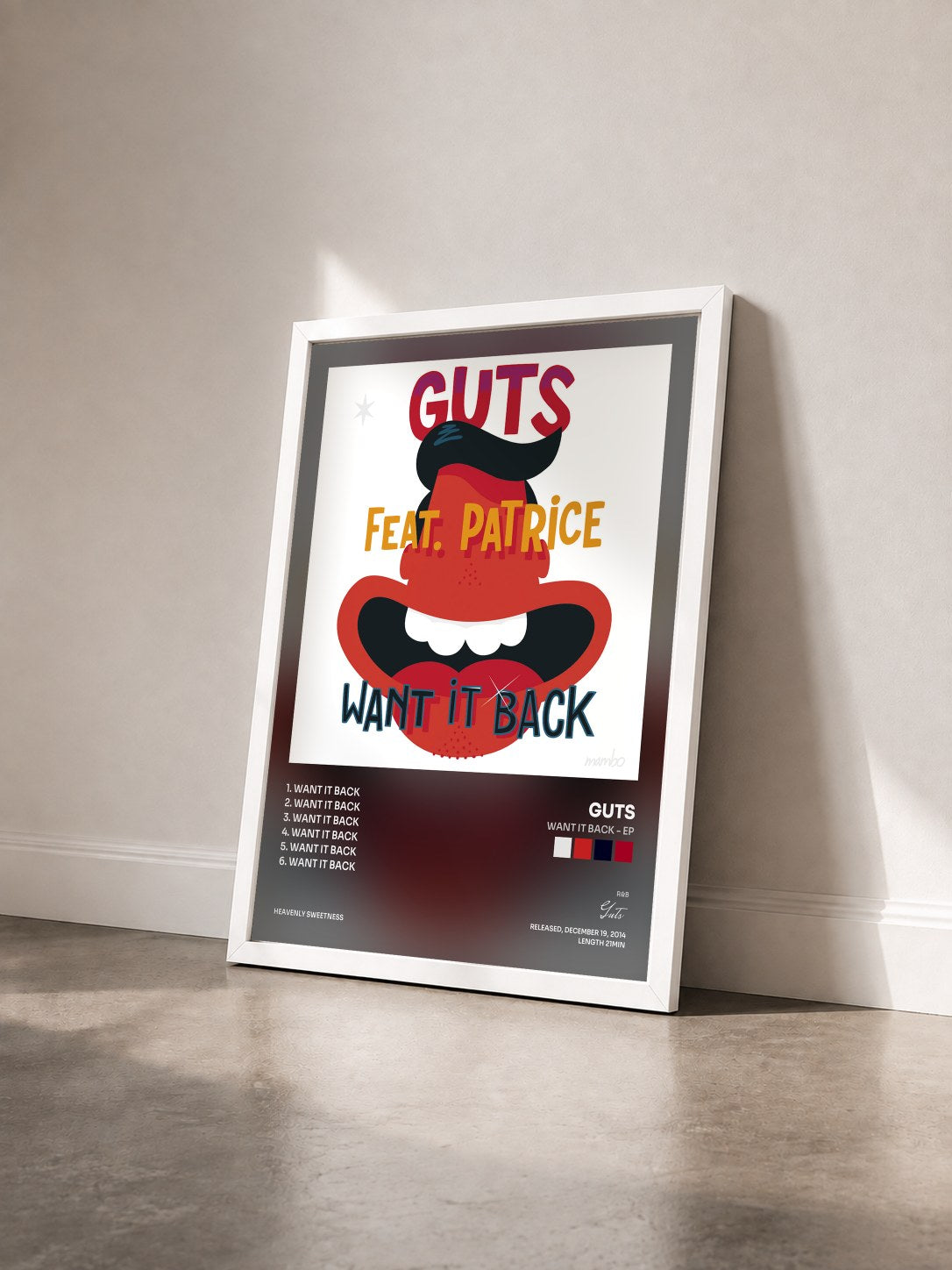 #blanc Tableau de l'album Want It Back - EP de Guts vu de trois quarts, cadre blanc