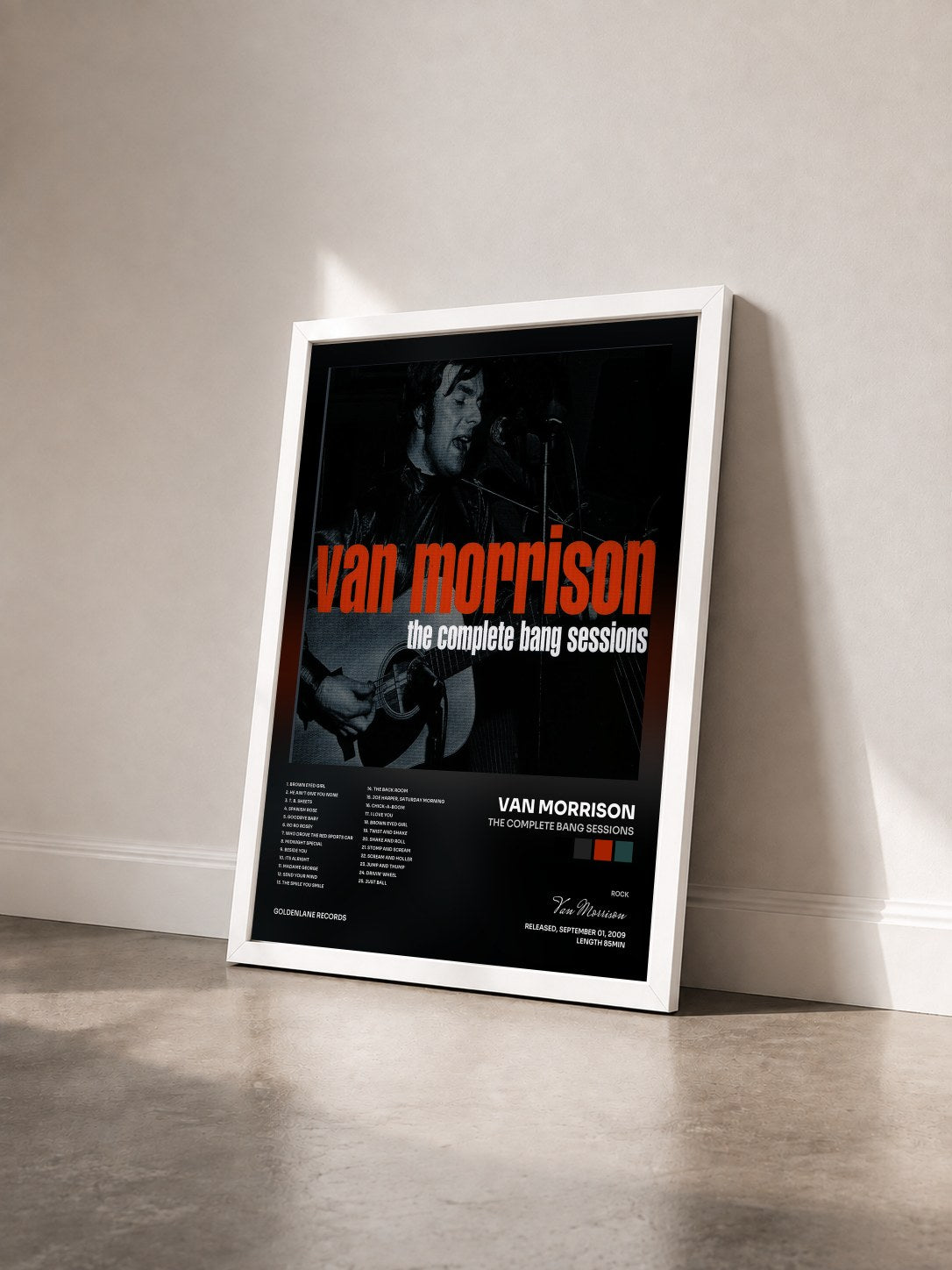 #blanc Tableau de l'album The Complete Bang Sessions de Van Morrison vu de trois quarts, cadre blanc
