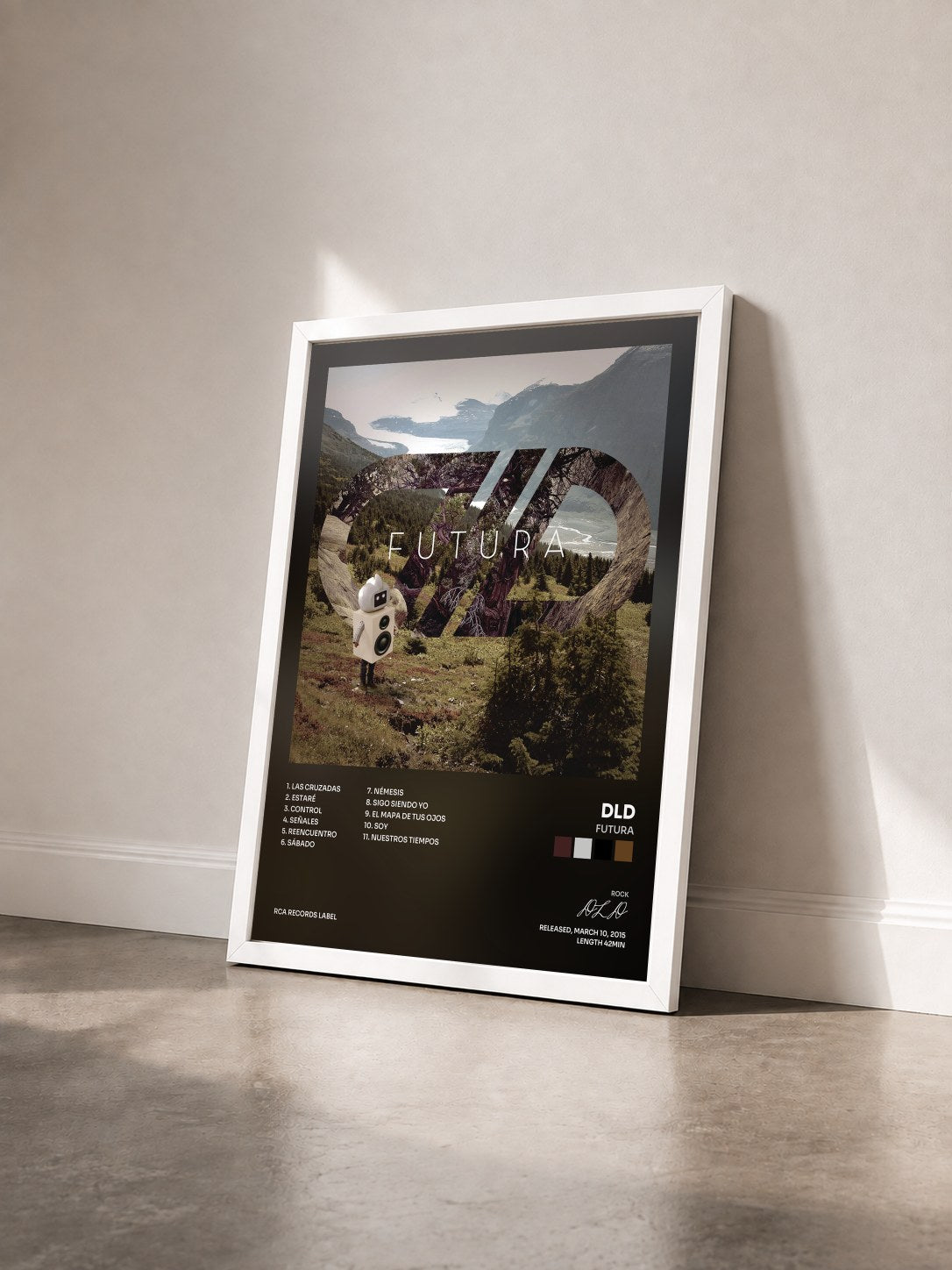 #blanc Tableau de l'album Futura de DLD vu de trois quarts, cadre blanc
